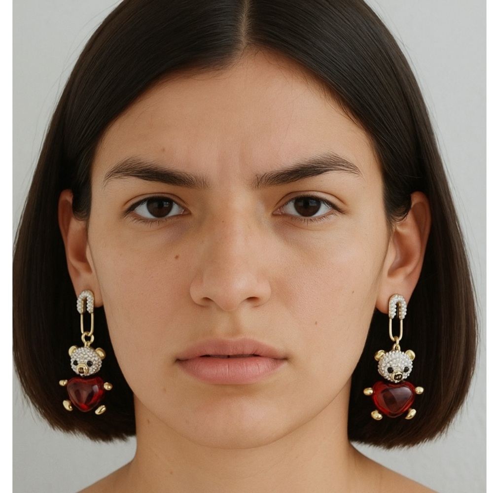Gold and Red Teddy Bear Earrings